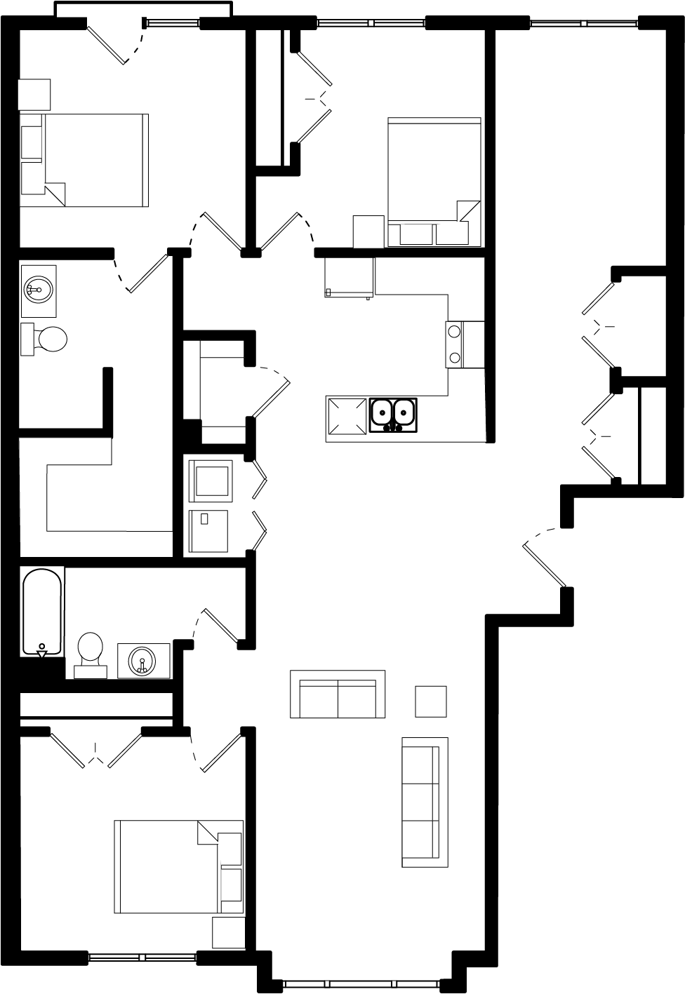 3-Bed 2-Bath (L) floor plan
