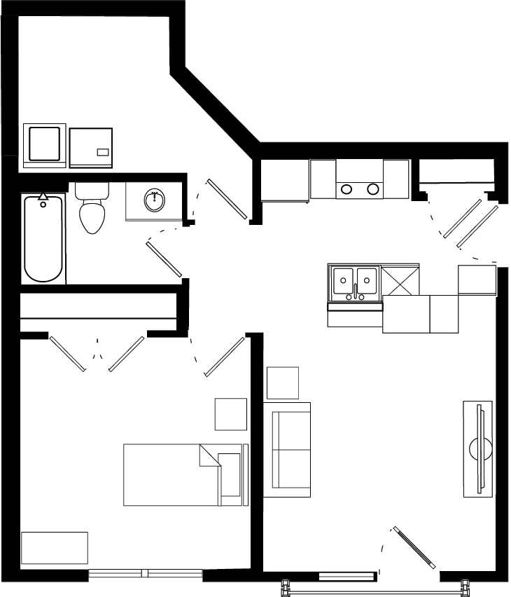 1-Bed 1-Bath (S) floor plan