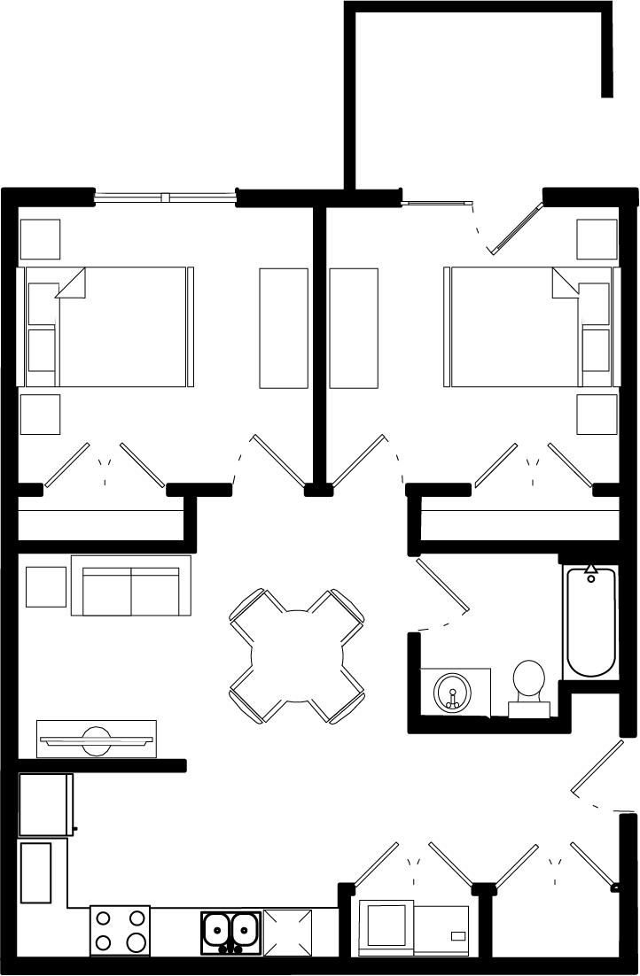 2-Bed 1-Bath (S) floor plan