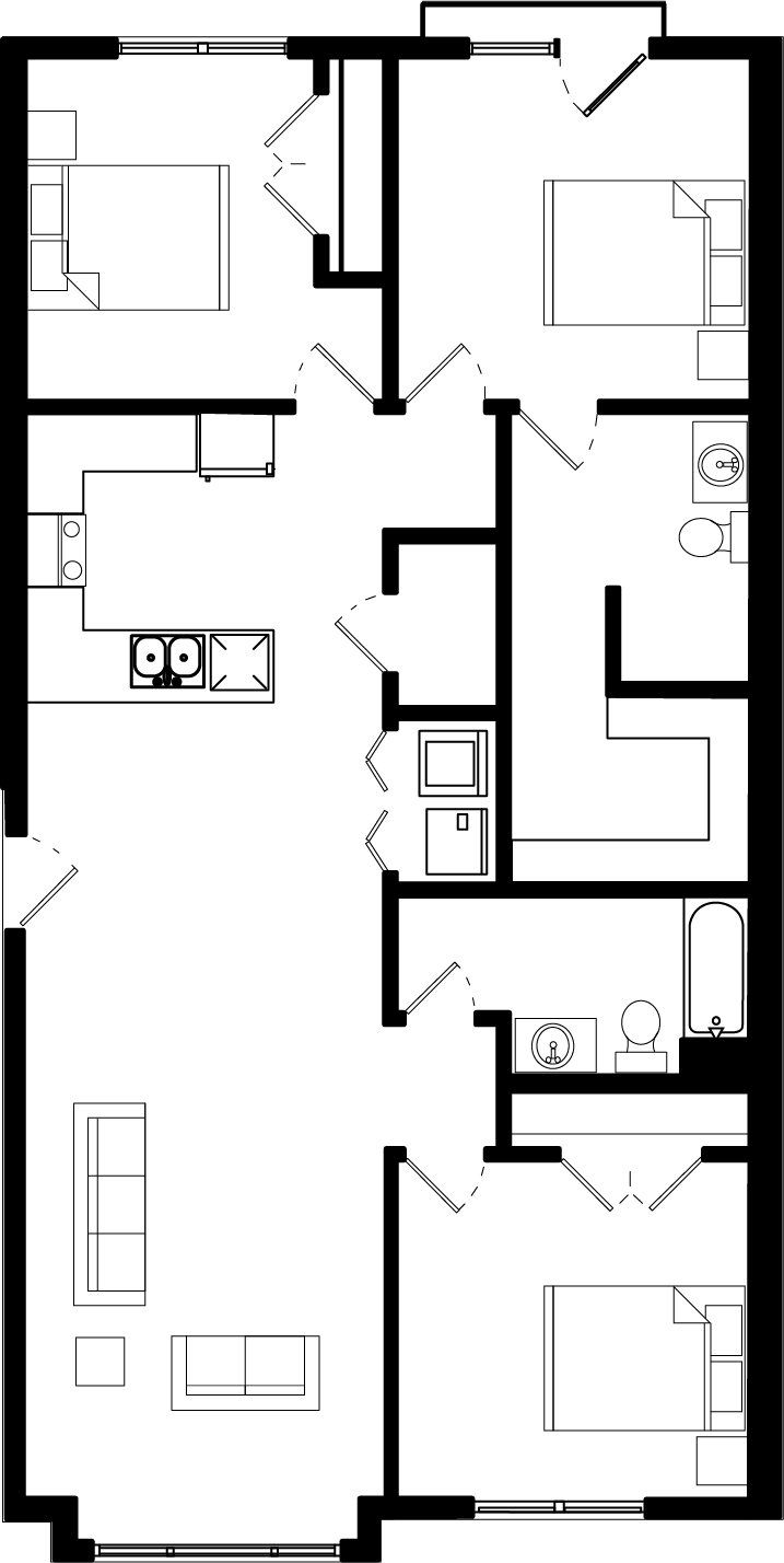 3-Bed 2-Bath (S) floor plan