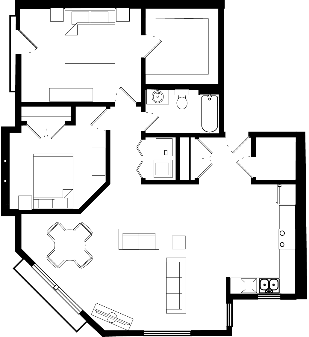 2-Bed 1-Bath (XL) floor plan