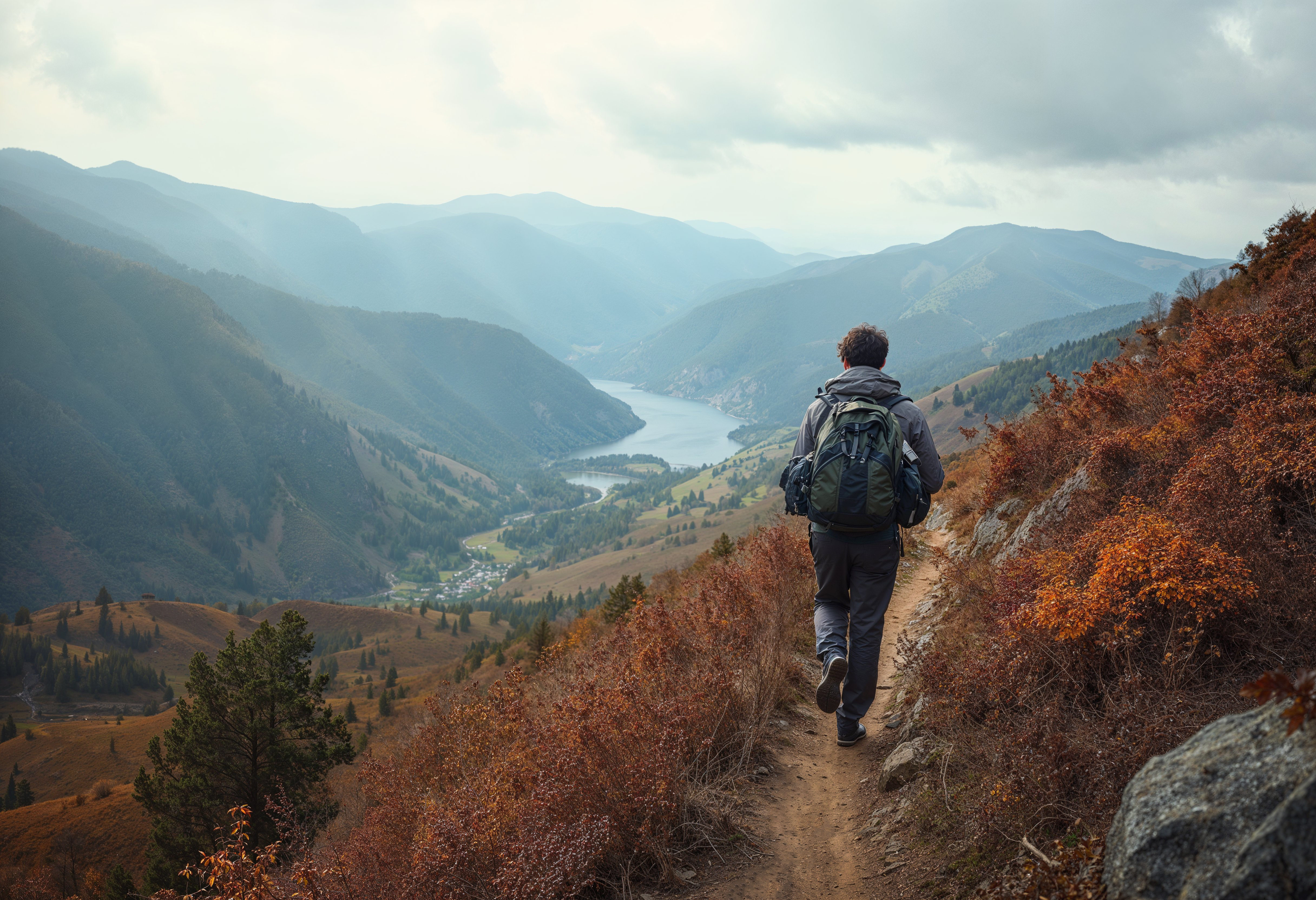 Man hiking a mountain trail